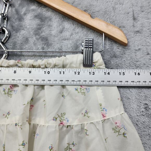 Vintage Homemade Skirt Womens S Cream Pink Blue Floral Tiered A-Line Knee Length - Picture 6 of 8